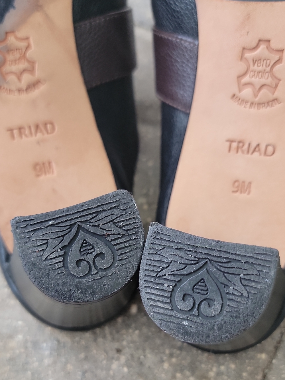 Vintage 90's Brighton Triad Mules Clogs Sz 9 Buckle Accent Brown & Black Leather - Picture 12 of 13